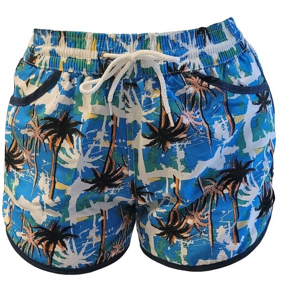Beach Shorts, Junior Girls Bathing Trunks, Navy Palm Trees Print Style 3 - Picture 2 of 4